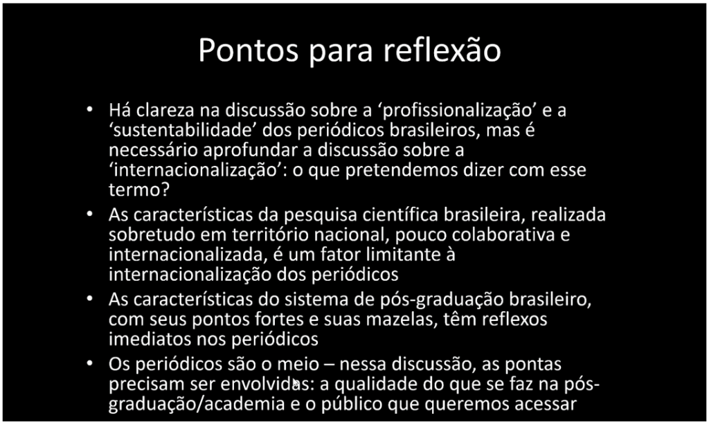 Figura 4. Pontos para reflexão sobre o futuro dos periódicos de Ciências Humanas e Sociais. (Fonte: N Sanjad9)