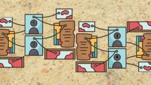 Ilustração de um quadro, com fios ligando os elementos.