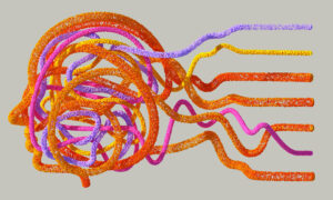 Imagem de uma silhueta de uma cabeça humana formada por fios coloridos gerada pelo Google DeepMind Imagem de uma silhueta de uma cabeça humana formada por fios coloridos gerada pelo Google DeepMind