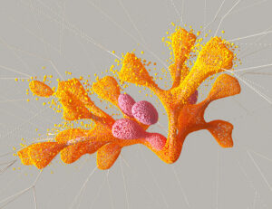 Imagem de uma formação laranja e cor-de-rosa em formato semelhante a um coral, gerada pelo Google DeepMind Imagem de uma formação laranja e cor-de-rosa em formato semelhante a um coral, gerada pelo Google DeepMind